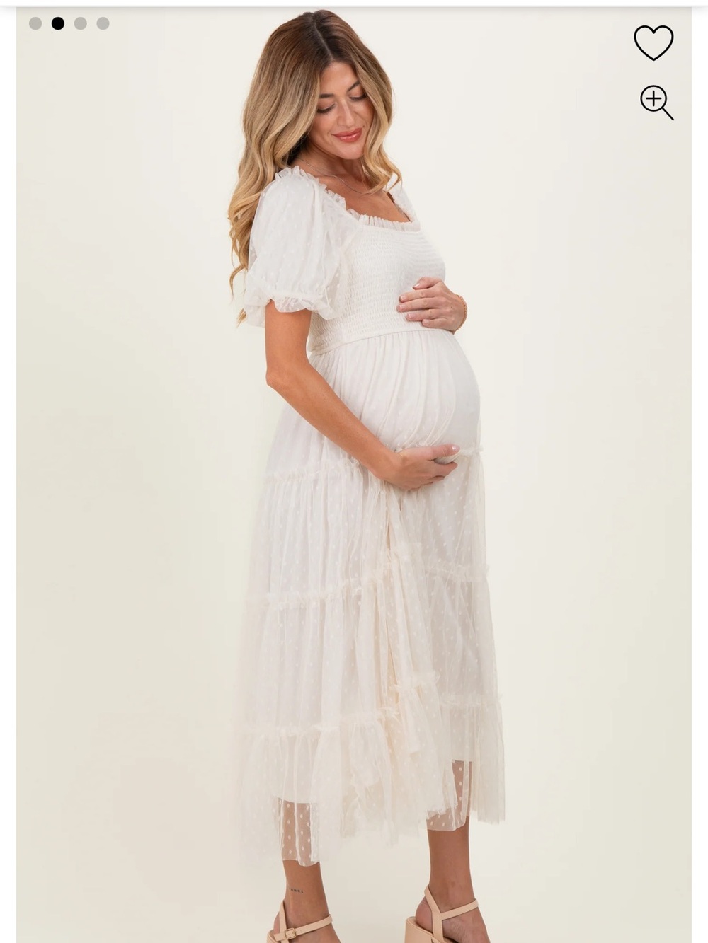 Pinkblush Ivory Swiss Dot Maternity Midi Dress - Picture 2 of 3